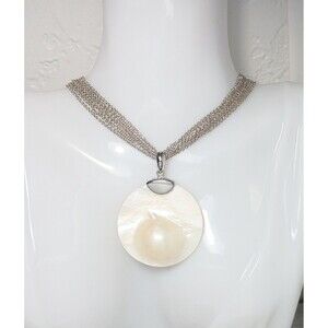 Sterling Silver Chain Necklace Large Mother of Pearl Cluster Pendant